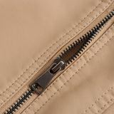 Women's Faux Leather Biker Jacket with Lace Up Shoulders and Stand Collar
