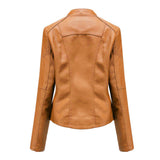 Women's Faux Leather Biker Jacket with Lace Up Shoulders and Stand Collar