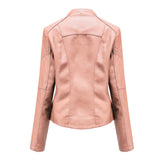 Women's Faux Leather Biker Jacket with Lace Up Shoulders and Stand Collar