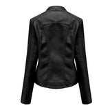 Women's Faux Leather Biker Jacket with Lace Up Shoulders and Stand Collar