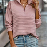 Women's Ribbed Half Zip Jumper with Zip Up Stand Collar, Textured Sweater with Raglan Sleeves