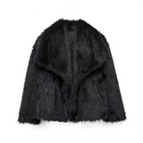 Women's Cropped Faux Fur Coat with Oversized Wide Lapel for Autumn and Winter