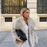 Women's Cropped Faux Fur Coat with Oversized Wide Lapel for Autumn and Winter