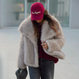 Women's Cropped Faux Fur Coat with Oversized Wide Lapel for Autumn and Winter