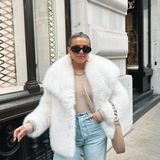 Women's Cropped Faux Fur Coat with Oversized Wide Lapel for Autumn and Winter