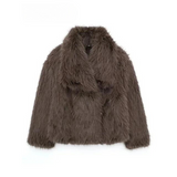 Women's Cropped Faux Fur Coat with Oversized Wide Lapel for Autumn and Winter