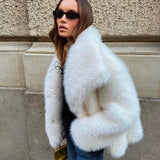 Women's Cropped Faux Fur Coat with Oversized Wide Lapel for Autumn and Winter