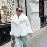 Women's Cropped Faux Fur Coat with Oversized Wide Lapel for Autumn and Winter