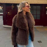 Women's Cropped Faux Fur Coat with Oversized Wide Lapel for Autumn and Winter