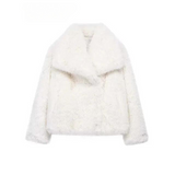 Women's Cropped Faux Fur Coat with Oversized Wide Lapel for Autumn and Winter