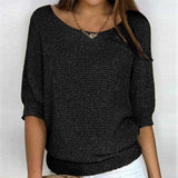 Women's Lightweight Knitted Jumper with 3/4 Sleeves and Round Neck, Relaxed Fit for Spring and Autumn
