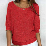 Women's Lightweight Knitted Jumper with 3/4 Sleeves and Round Neck, Relaxed Fit for Spring and Autumn