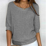 Women's Lightweight Knitted Jumper with 3/4 Sleeves and Round Neck, Relaxed Fit for Spring and Autumn