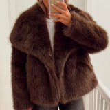 Women's Cropped Faux Fur Coat with Oversized Wide Lapel for Autumn and Winter