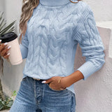 Women's Cable Knit Polo Neck Jumper with Ribbed Cuffs and Slightly Fitted Shape