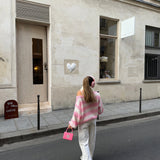 Women's Oversized Striped Jumper in Chunky Knit with Boat Neck and Dropped Shoulders