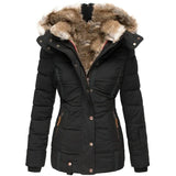 Women's Puffer Jacket with Faux Fur Lined Hood, Quilted and Fitted for Winter