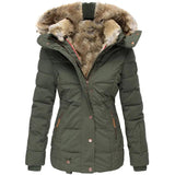 Women's Puffer Jacket with Faux Fur Lined Hood, Quilted and Fitted for Winter