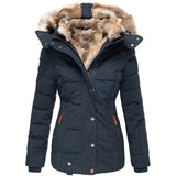 Women's Puffer Jacket with Faux Fur Lined Hood, Quilted and Fitted for Winter