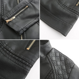Women's Faux Leather Biker Jacket with Stand Collar, Quilted Shoulders and Zip Pockets