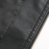 Women's Faux Leather Biker Jacket with Stand Collar, Quilted Shoulders and Zip Pockets