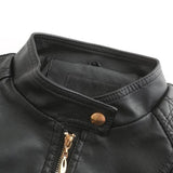 Women's Faux Leather Biker Jacket with Stand Collar, Quilted Shoulders and Zip Pockets