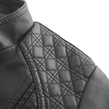Women's Faux Leather Biker Jacket with Stand Collar, Quilted Shoulders and Zip Pockets
