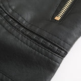 Women's Faux Leather Biker Jacket with Stand Collar, Quilted Shoulders and Zip Pockets