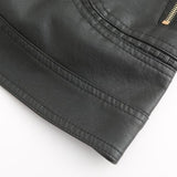 Women's Faux Leather Biker Jacket with Stand Collar, Quilted Shoulders and Zip Pockets