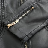Women's Faux Leather Biker Jacket with Stand Collar, Quilted Shoulders and Zip Pockets