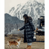 Women's Longline Puffer Coat with Hood, High Shine Quilted Maxi Coat for Winter