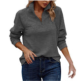 Women's Ribbed Half Zip Jumper with Zip Up Stand Collar, Textured Sweater with Raglan Sleeves