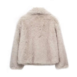 Women's Cropped Faux Fur Coat with Oversized Wide Lapel for Autumn and Winter