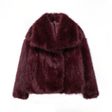 Women's Cropped Faux Fur Coat with Oversized Wide Lapel for Autumn and Winter