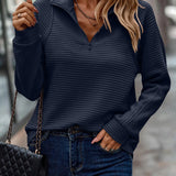 Women's Ribbed Half Zip Jumper with Zip Up Stand Collar, Textured Sweater with Raglan Sleeves
