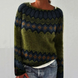 Women's Fair Isle Jumper with Crew Neck, Relaxed Knit Sweater for Autumn and Winter