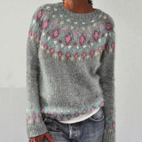 Women's Fair Isle Jumper with Crew Neck, Relaxed Knit Sweater for Autumn and Winter