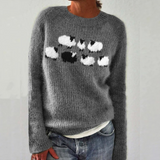 Women's Fair Isle Jumper with Crew Neck, Relaxed Knit Sweater for Autumn and Winter