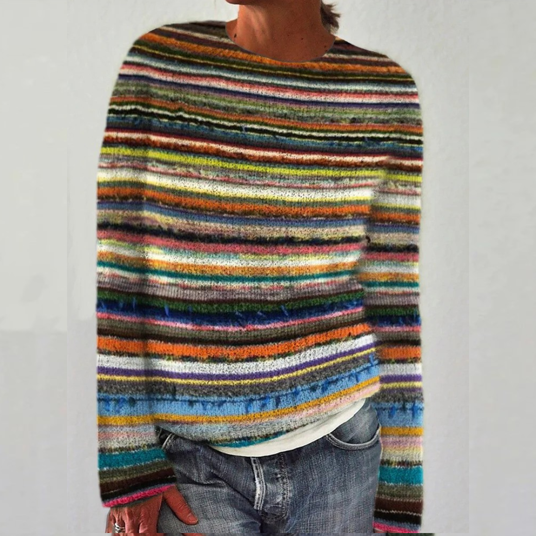 Women's Fair Isle Jumper with Crew Neck, Relaxed Knit Sweater for Autumn and Winter