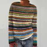 Women's Fair Isle Jumper with Crew Neck, Relaxed Knit Sweater for Autumn and Winter