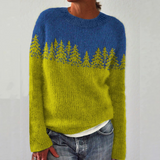 Women's Fair Isle Jumper with Crew Neck, Relaxed Knit Sweater for Autumn and Winter