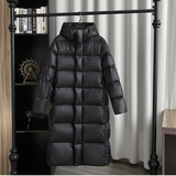 Women's Longline Puffer Coat with Hood, High Shine Quilted Maxi Coat for Winter