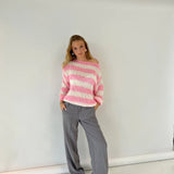 Women's Oversized Striped Jumper in Chunky Knit with Boat Neck and Dropped Shoulders