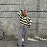 Women's Oversized Striped Jumper in Chunky Knit with Boat Neck and Dropped Shoulders
