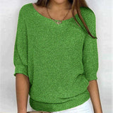 Women's Lightweight Knitted Jumper with 3/4 Sleeves and Round Neck, Relaxed Fit for Spring and Autumn