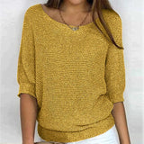 Women's Lightweight Knitted Jumper with 3/4 Sleeves and Round Neck, Relaxed Fit for Spring and Autumn
