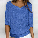 Women's Lightweight Knitted Jumper with 3/4 Sleeves and Round Neck, Relaxed Fit for Spring and Autumn