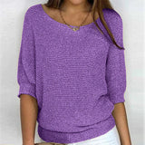 Women's Lightweight Knitted Jumper with 3/4 Sleeves and Round Neck, Relaxed Fit for Spring and Autumn