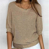 Women's Lightweight Knitted Jumper with 3/4 Sleeves and Round Neck, Relaxed Fit for Spring and Autumn