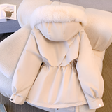 Women's Padded Parka Jacket with Faux Fur Hood and Drawstring Waist for Winter